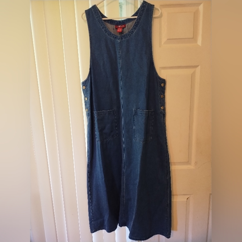 Vintage 80's Directives Jean Jumper Dress with Two Front Pockets. Side Buttons